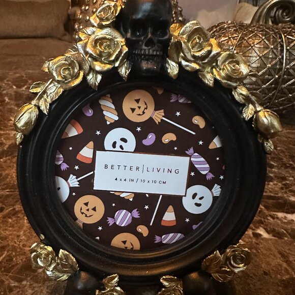 Nicole Miller Skull & Rose Frame – Gothic Black Gold 4x4 - Picture 1 of 2